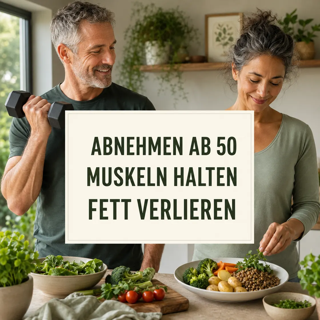 Abnehmen ab 50 – ein Paar verbindet Krafttraining mit einer ausgewogenen Mahlzeit.