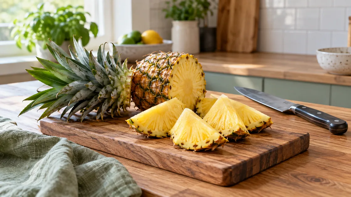 Ananas gesund: aufgeschnittene Frucht in der Küche