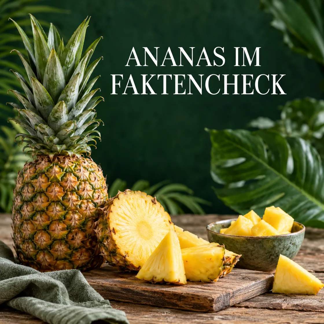 Ananas gesund: ganze Ananas mit dem Titel Ananas im Faktencheck