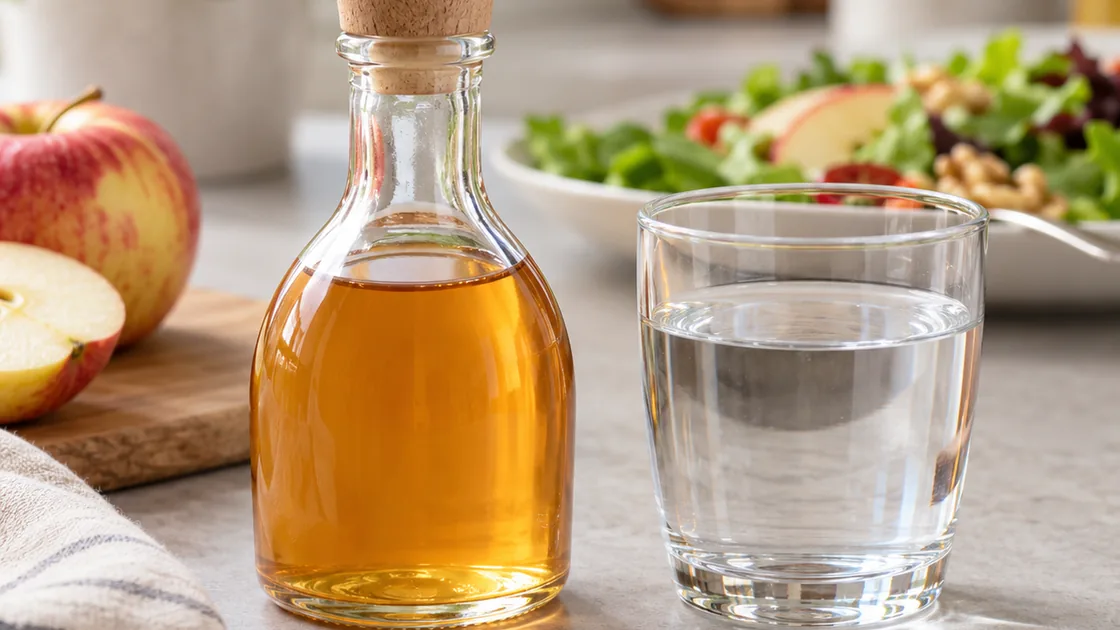 apfelessig gesund – Apfelessig, Trinkwasser und Zahnbürste als Erinnerung an Säureverträglichkeit
