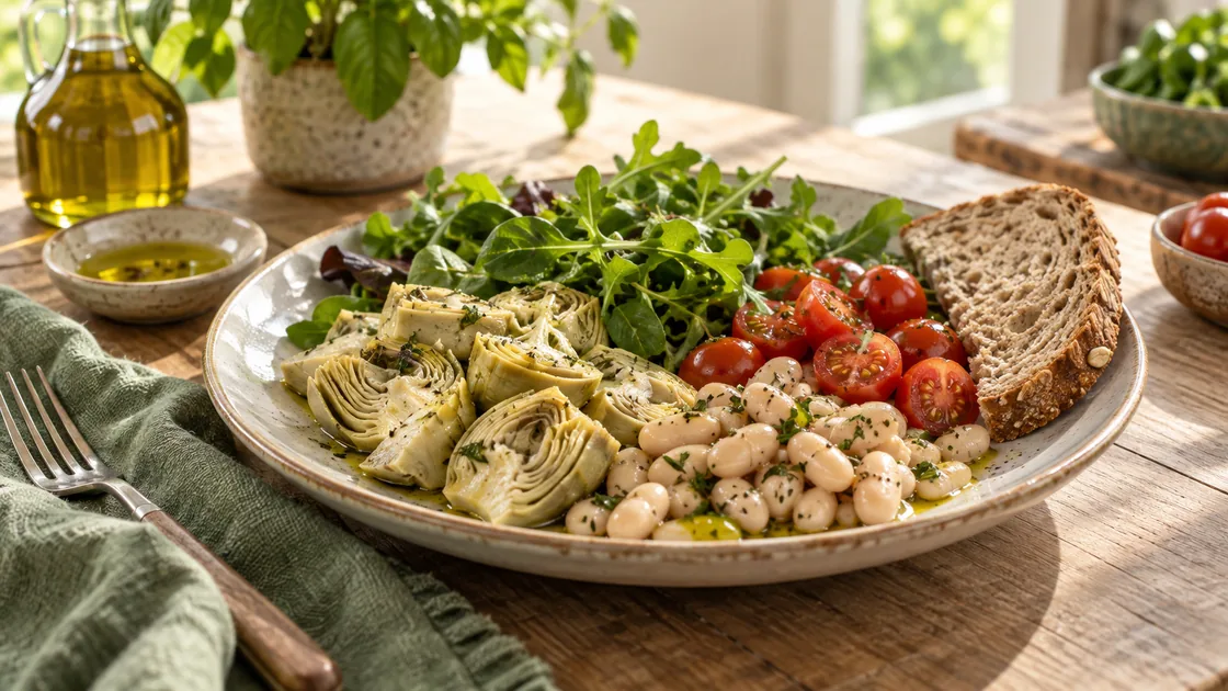 artischocken gesund – Mahlzeit mit Artischocken, Bohnen und Brot