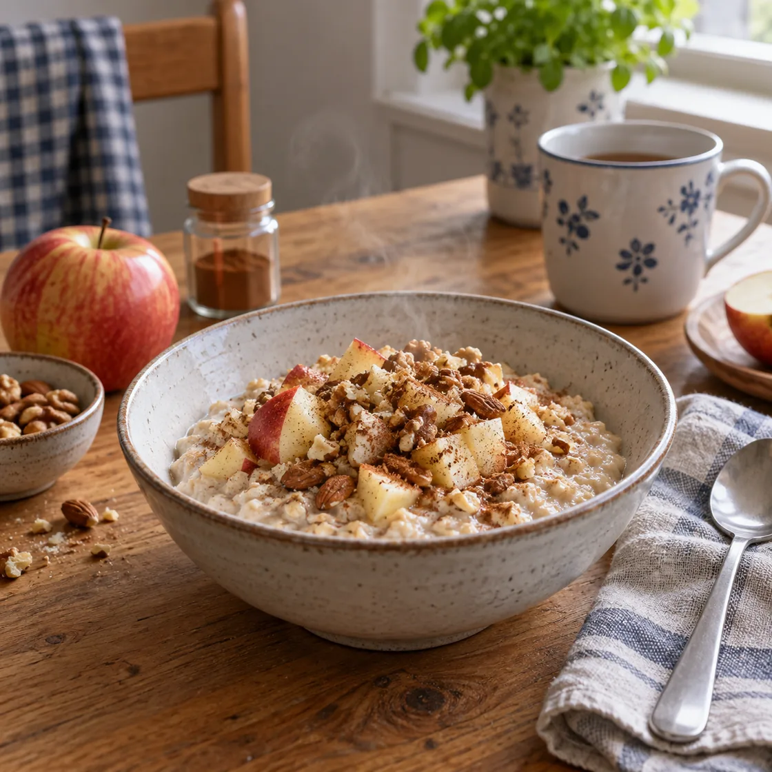ayurveda ernährung – warmer Haferbrei mit Apfel und Nüssen