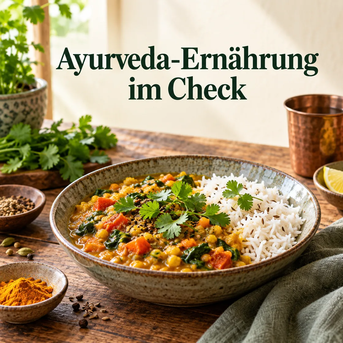 ayurveda ernährung – Linsen-Dal mit Reis und Titel Ayurveda-Ernährung im Check