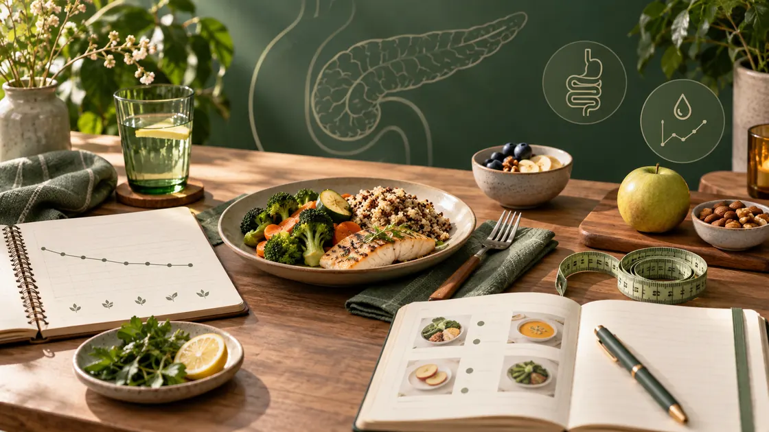 Bauchspeicheldrüse Ernährung – Mahlzeiten, Gewicht, Verdauung und Blutzucker werden im Verlauf dokumentiert.