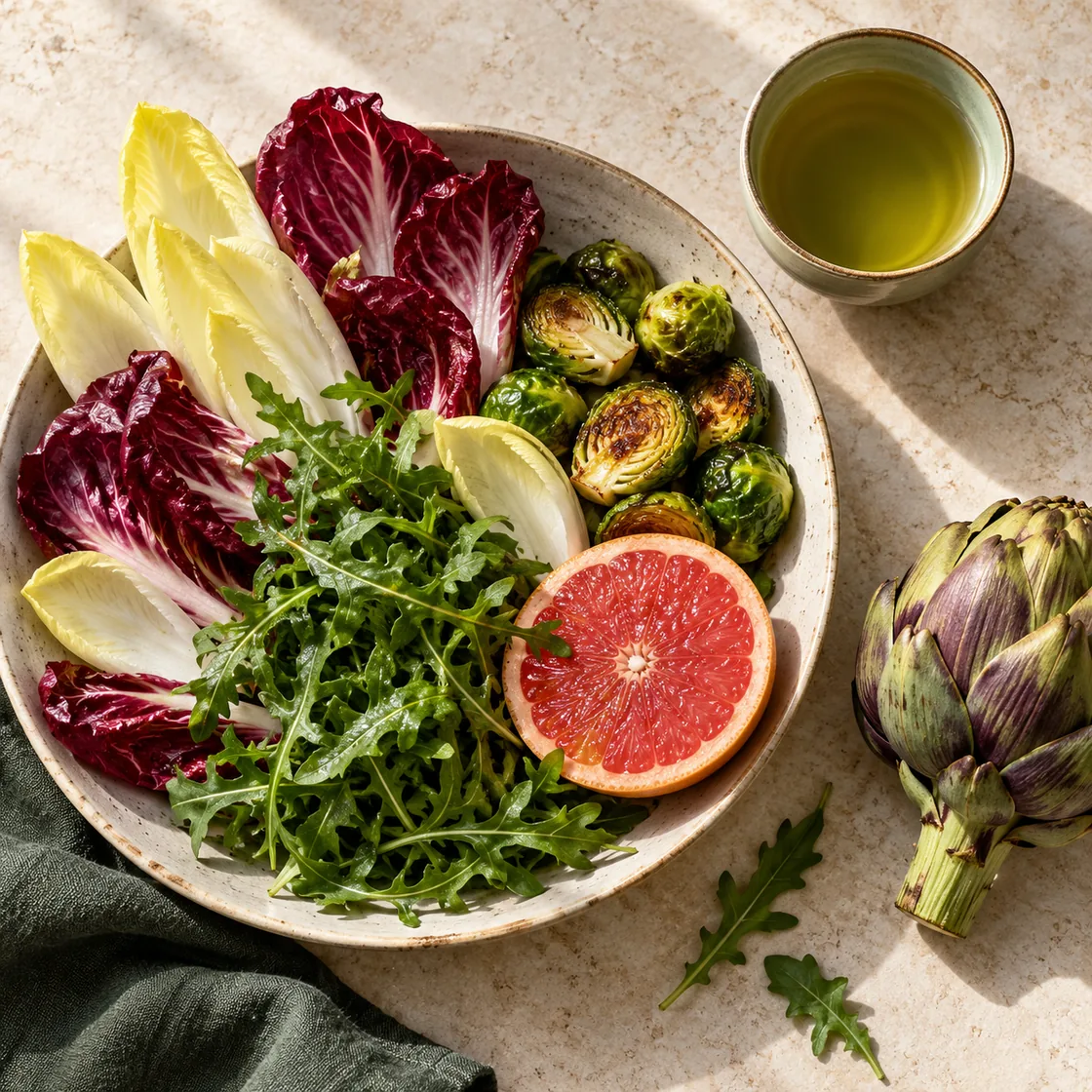 bitterstoffe lebensmittel – Chicorée, Radicchio, Rucola, Rosenkohl, Grapefruit und Artischocke