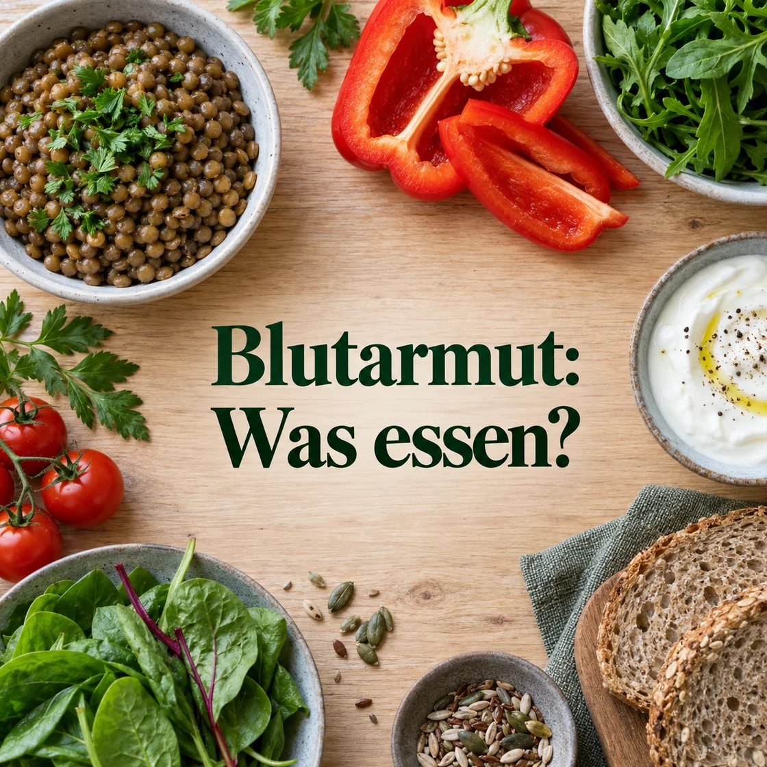 blutarmut ernährung – Linsen, Gemüse und Brot mit der Frage Blutarmut: Was essen?