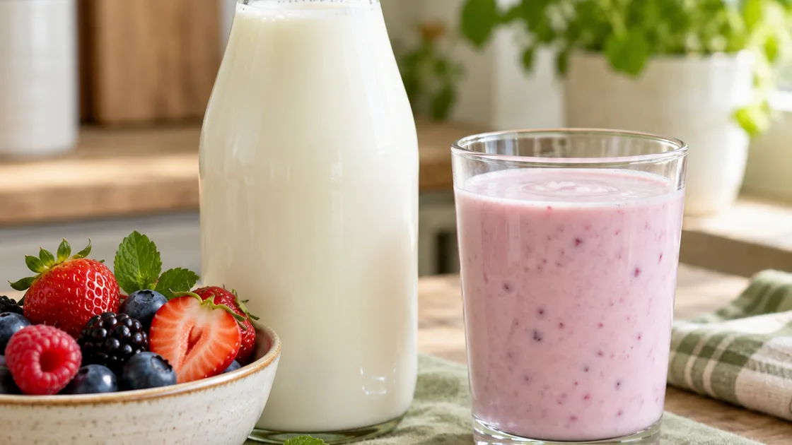 Buttermilch gesund vergleichen: Naturbuttermilch und Fruchtvariante mit Beeren