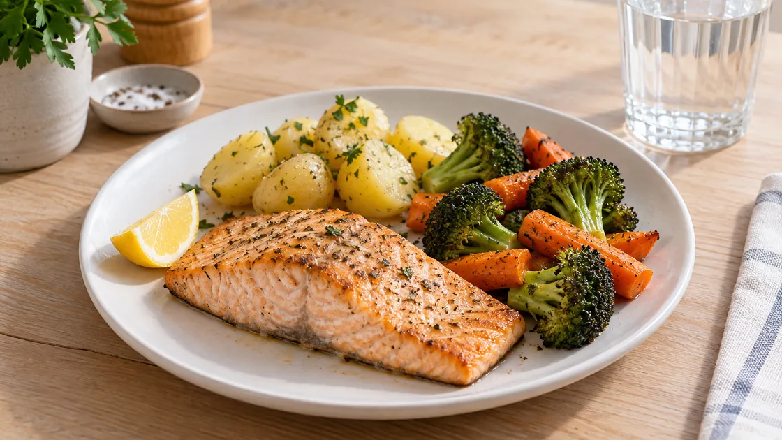 Carnivore Ernährung: Fisch mit Kartoffeln und Gemüse als weniger einschränkende Alternative