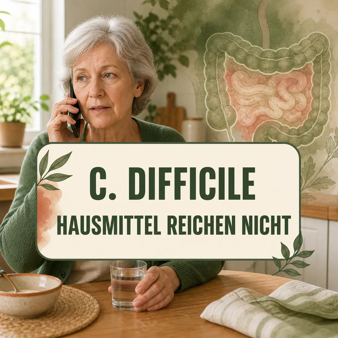 Hausmittel gegen Clostridien – ältere Frau ruft wegen Durchfall eine Arztpraxis an.