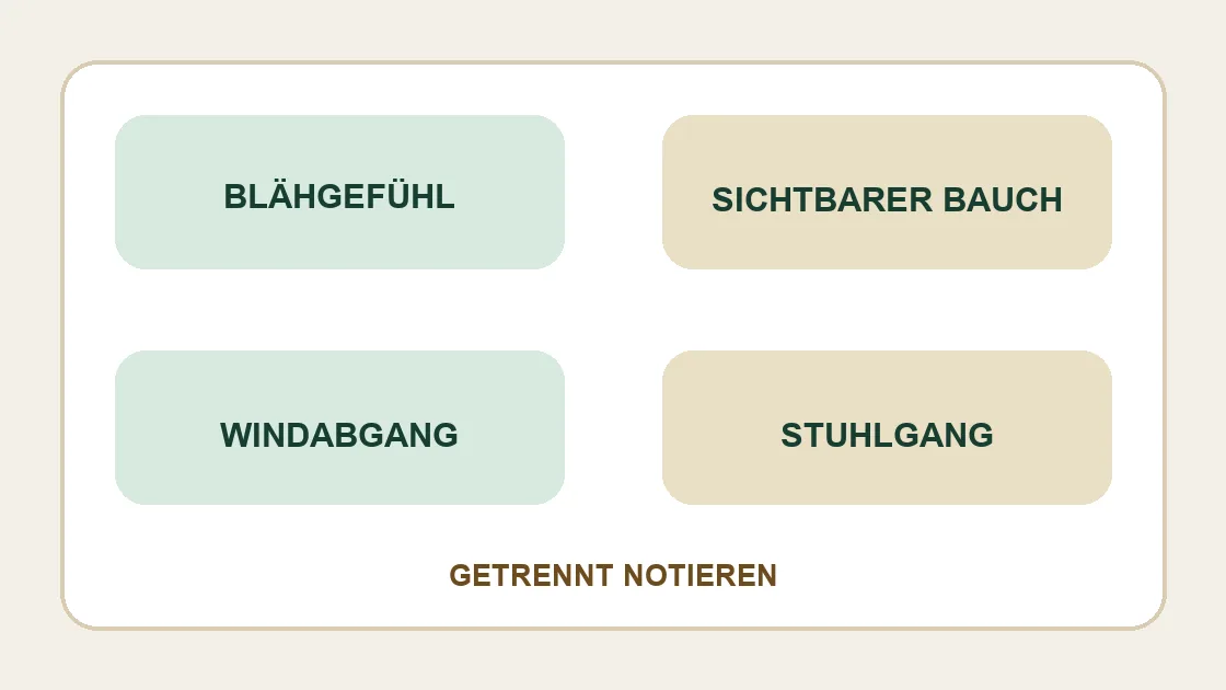 Corona Blähungen – Blähgefühl, sichtbarer Bauch, Windabgang und Stuhlgang getrennt notieren.