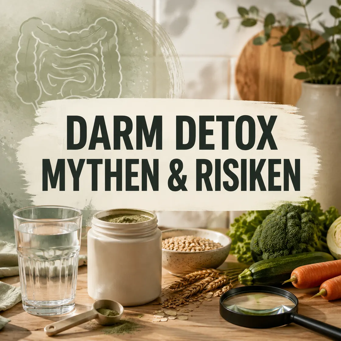 Darm Detox – neutrales Pulver, Wasser, Vollkorn und Gemüse beim Faktencheck zu Mythen und Risiken.