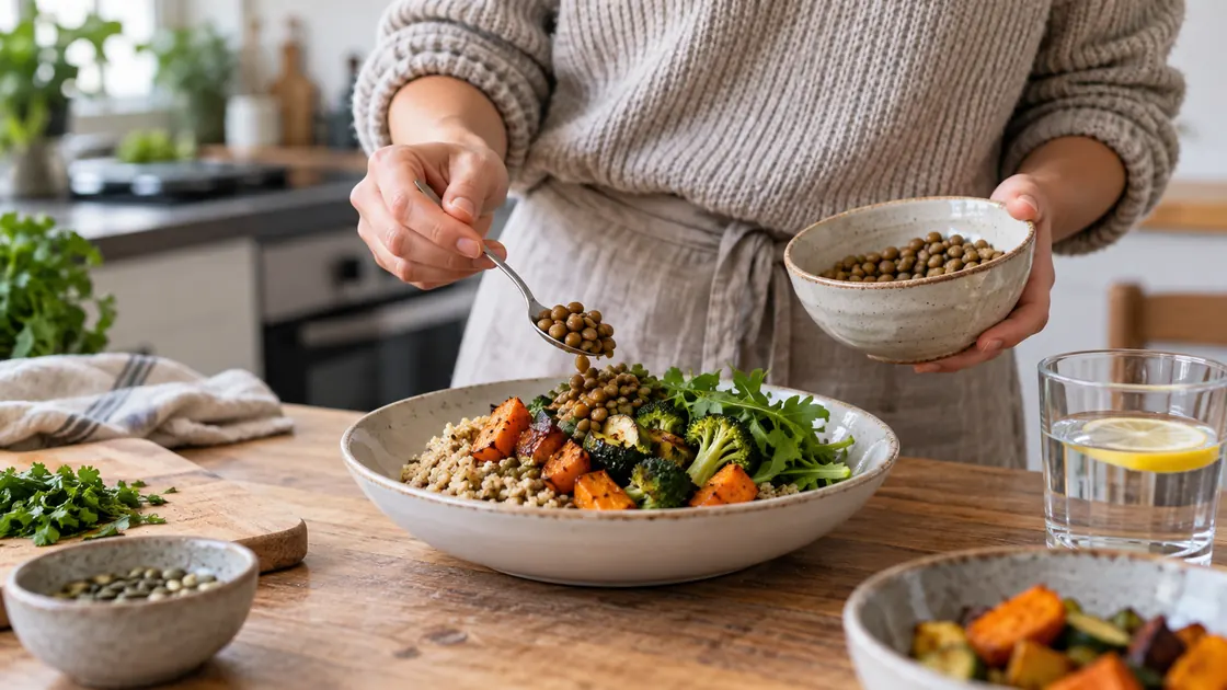 Darmgesundheit – eine kleine Portion Linsen ergänzt schrittweise eine vertraute Mahlzeit.