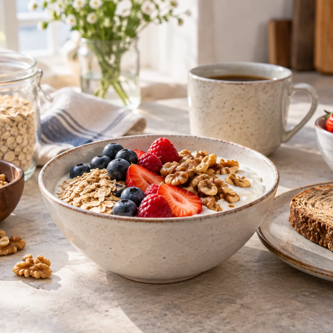 dash diät – Haferflocken mit Beeren und Naturjoghurt