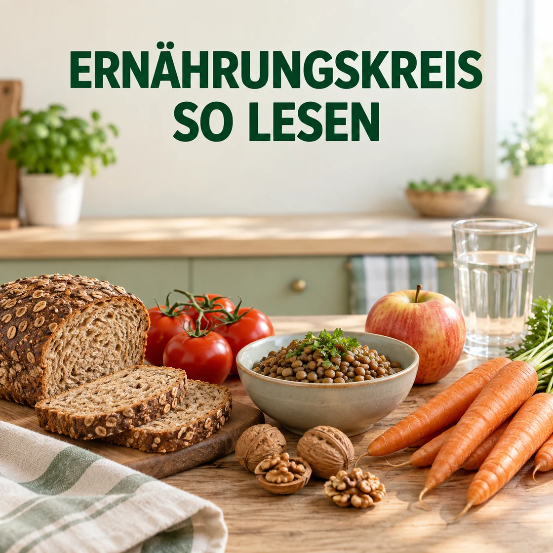 dge ernährungskreis: Lebensmittel und Schriftzug ERNÄHRUNGSKREIS SO LESEN
