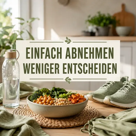 Einfach abnehmen – vorbereitete Mahlzeit, Wasser und Schuhe neben dem Hinweis weniger entscheiden.