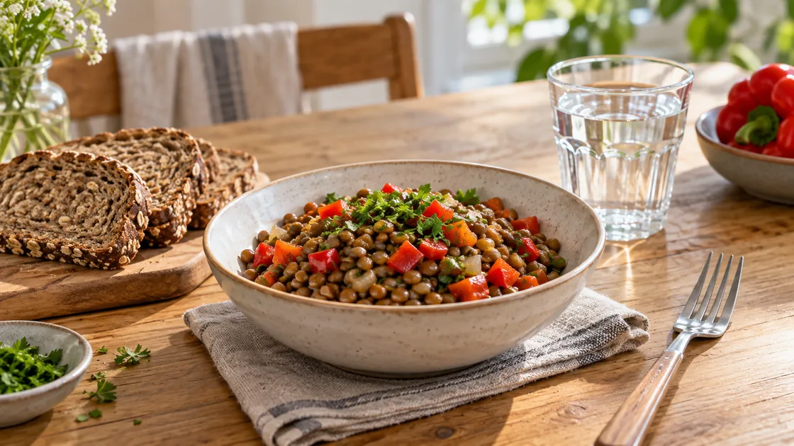 Eisen Tagesbedarf: Linsengericht mit Paprika und Vollkornbrot
