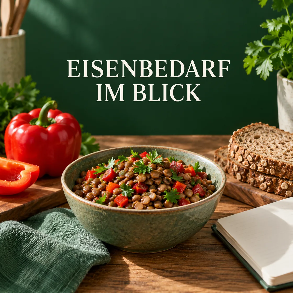 Eisen Tagesbedarf: Linsen und Gemüse mit deutschem Titel