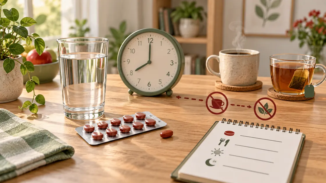 Eisenmangel beheben – Eisentabletten, Wasser, Uhr sowie Abstand zu Kaffee und Tee.