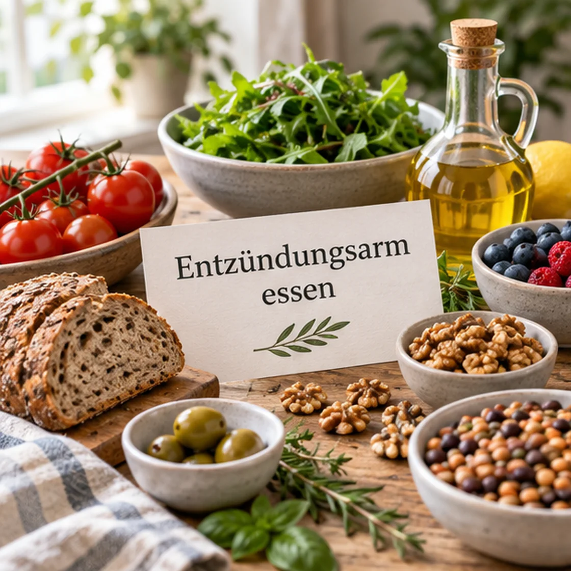 Entzündungshemmende Ernährung – Gemüse, Hülsenfrüchte, Vollkorn, Beeren und Olivenöl