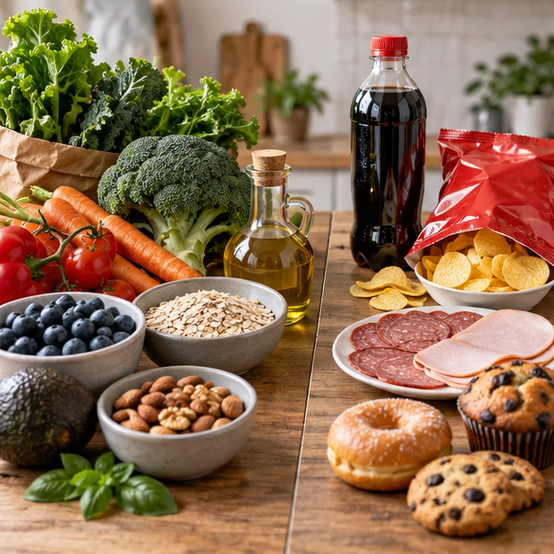 Entzündungshemmende Ernährung – frische Lebensmittel und stark verarbeitete Produkte vergleichen