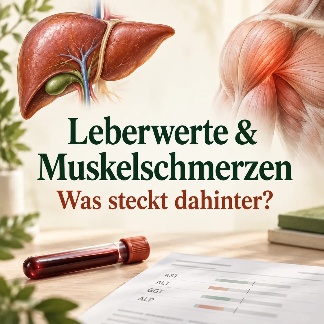 Erhöhte Leberwerte Muskelschmerzen – Leber, Muskel und Laborbericht als sachliche Übersicht.