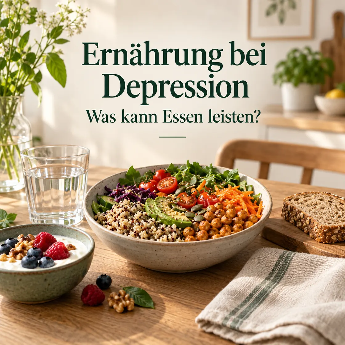 Ernährung bei Depression – ausgewogene Mahlzeit als sachlicher Überblick zu Nutzen und Grenzen.