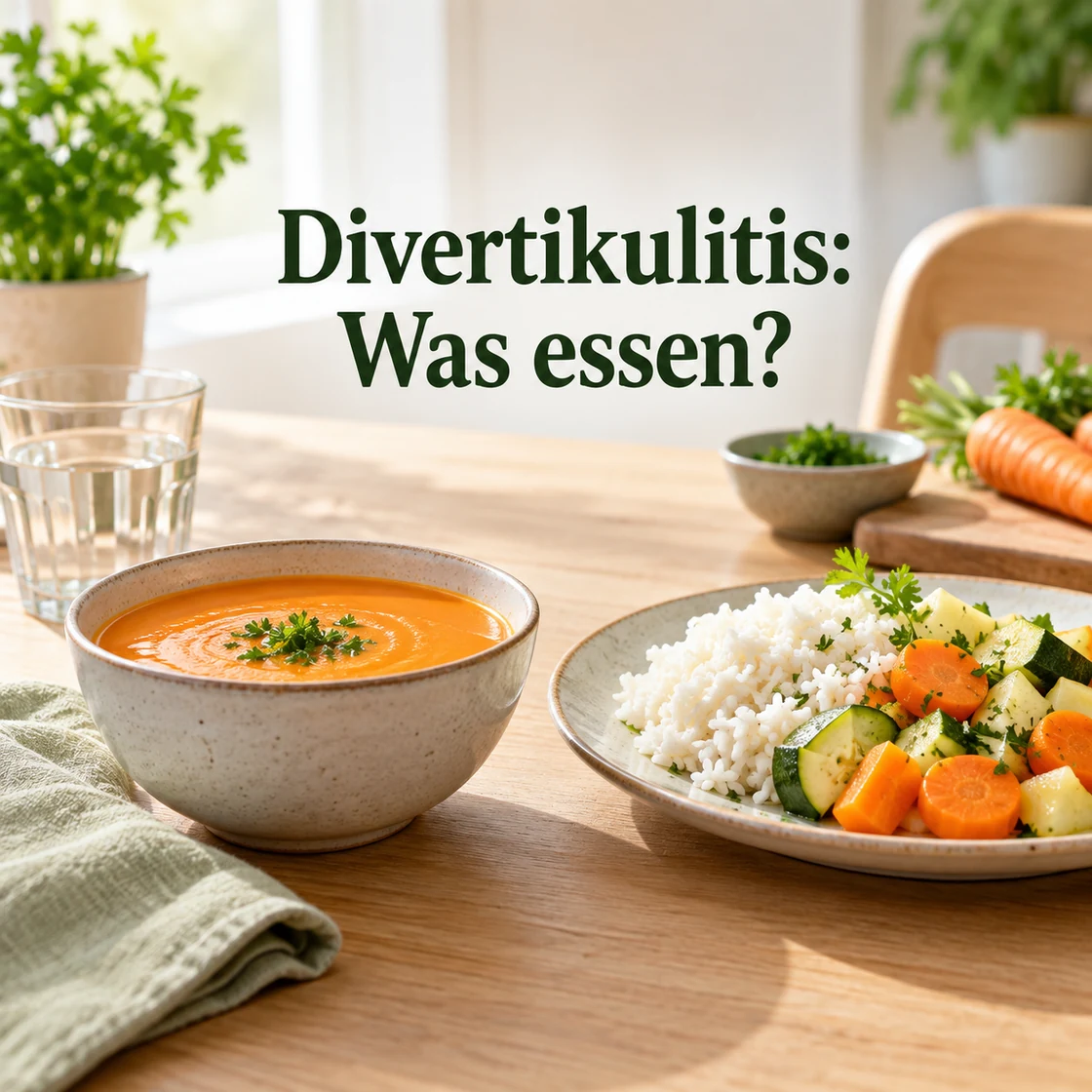 ernährung bei divertikulitis – Suppe und Reisgericht mit der Frage Was essen?