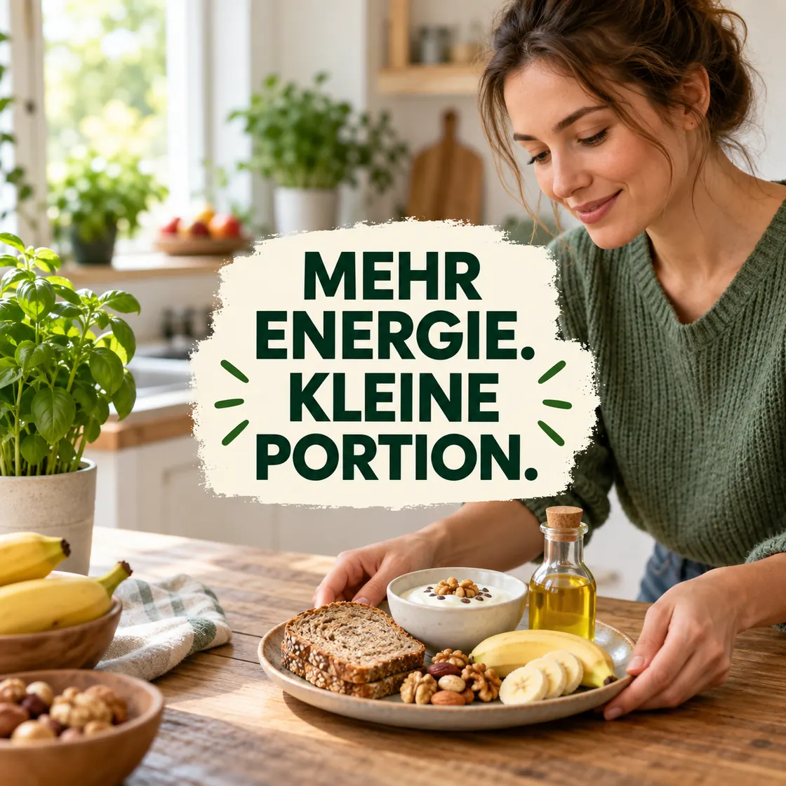 Essen zum Zunehmen – erwachsene Person stellt eine kleine energiereiche Mahlzeit zusammen.