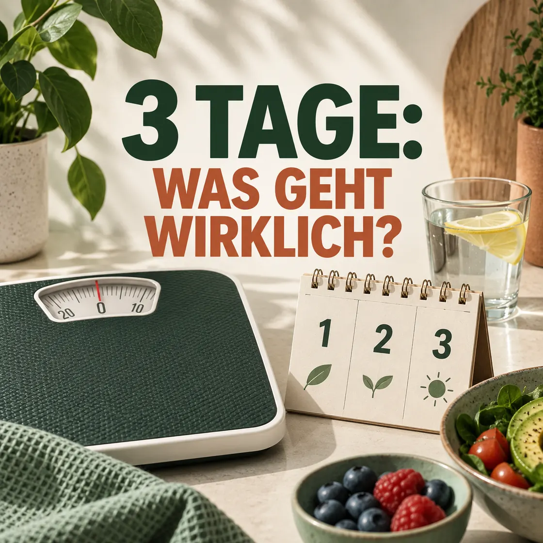Extrem abnehmen in 3 Tagen – Waage, Dreitageskalender, Wasser und ausgewogene Lebensmittel.