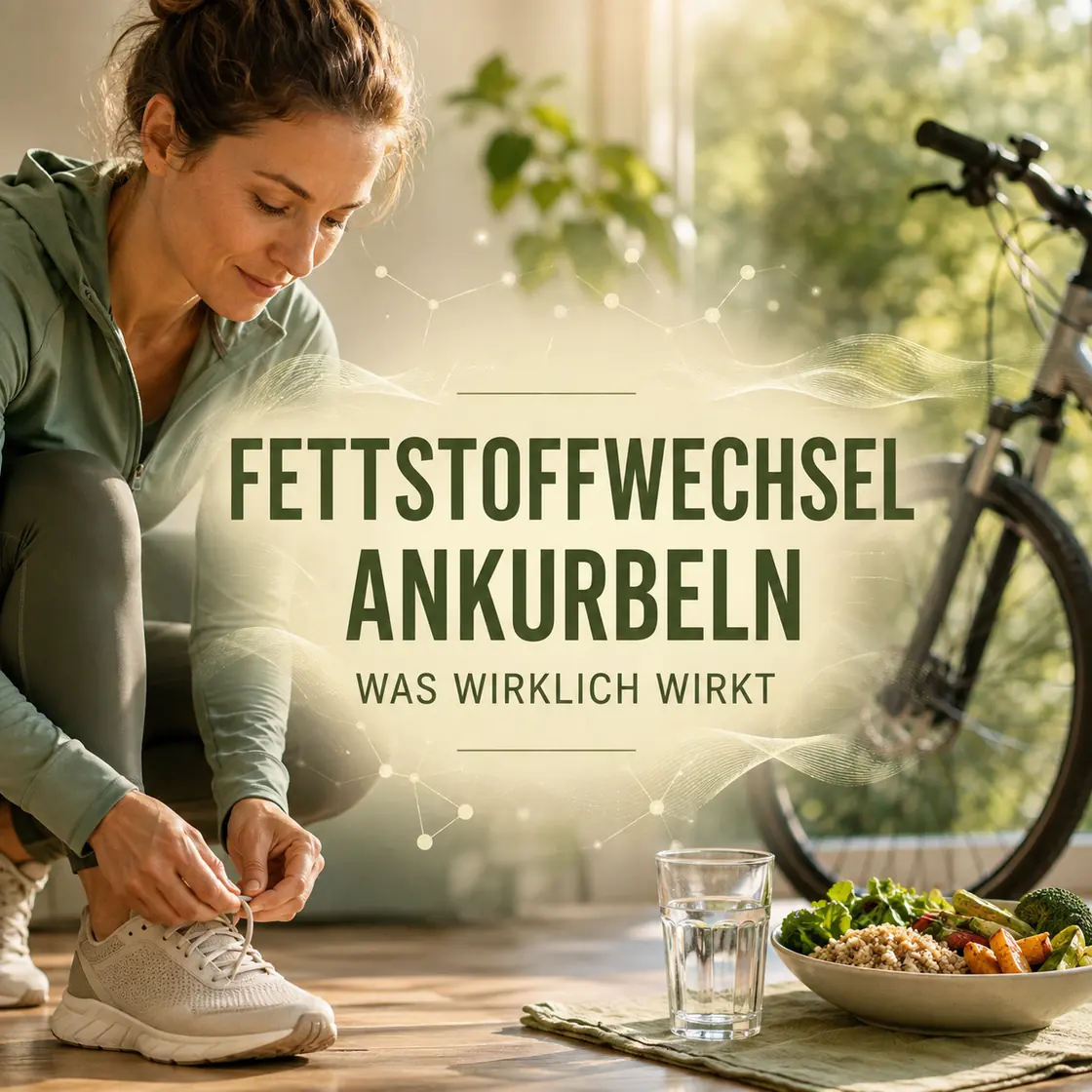 Fettstoffwechsel ankurbeln – Frau bindet vor einer Fahrradtour ihre Sportschuhe.