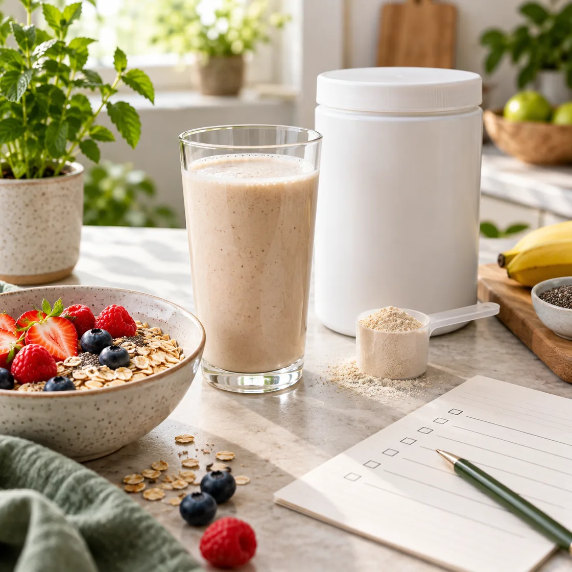 Mit FitLine abnehmen – neutraler Mahlzeitenersatz neben Hafer, Beeren und Produktcheck