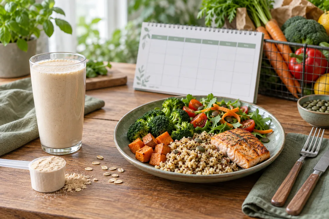 FitLine abnehmen – Shake in einen Plan mit ausgewogener Mahlzeit und Wocheneinkauf einordnen