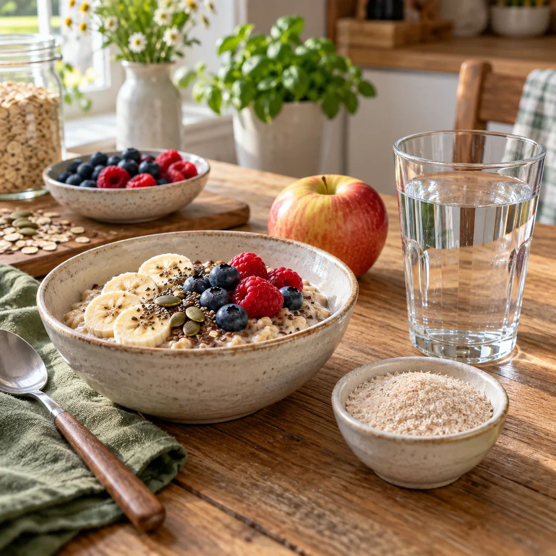 flohsamenschalen gesund – Haferfrühstück mit Beeren und Schalen