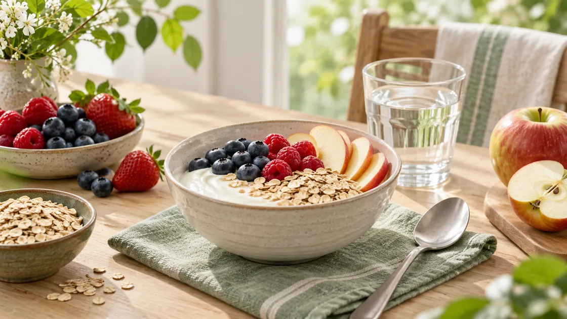 Fruchtzucker: Naturjoghurt mit Beeren, Apfel und Hafer