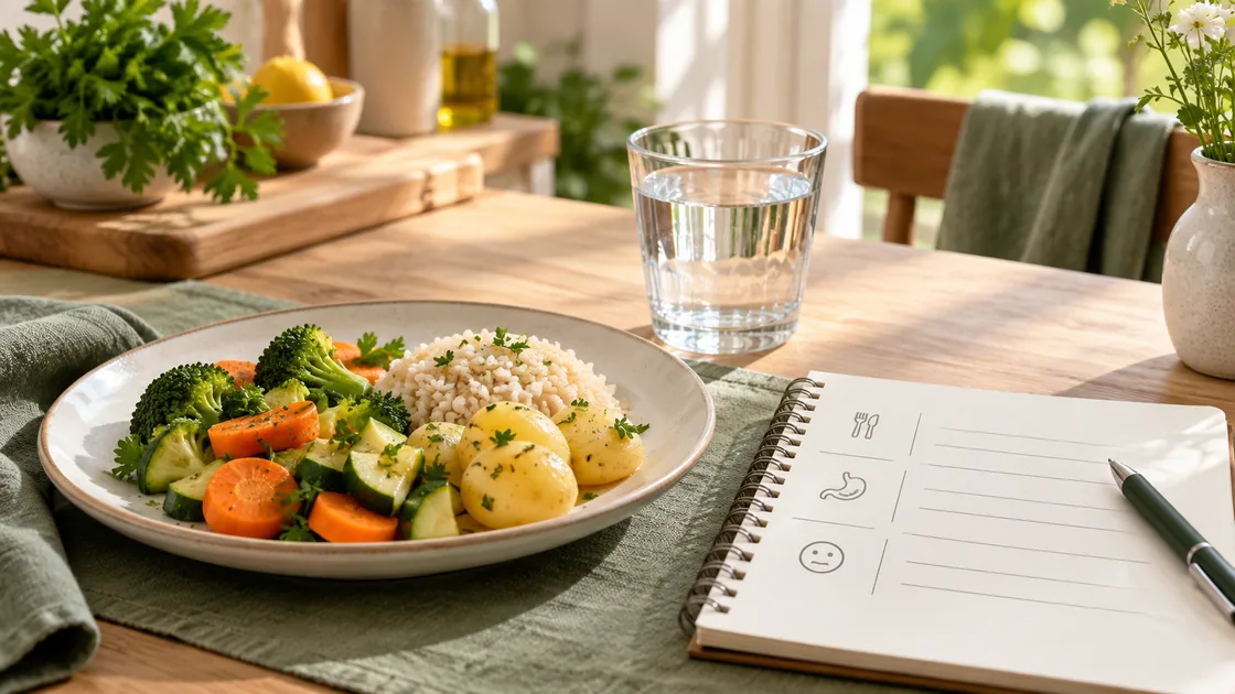 Gallenbeschwerden Hausmittel – kleine Mahlzeit mit privatem Symptom- und Essensprotokoll.