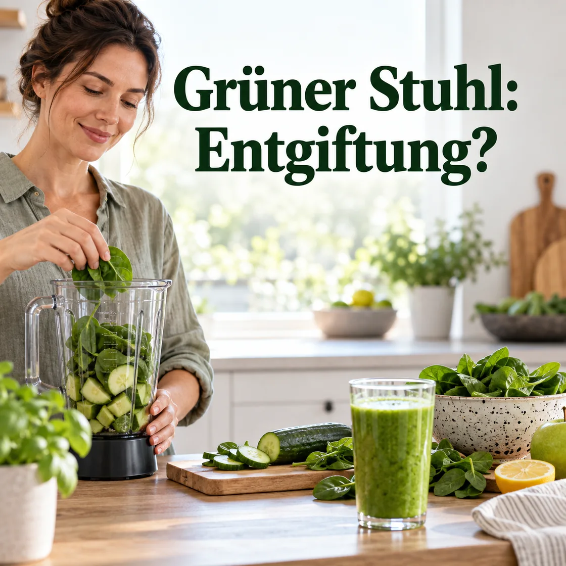 grüner stuhlgang entgiftung – Titelbild mit grünem Blattgemüse und Saft