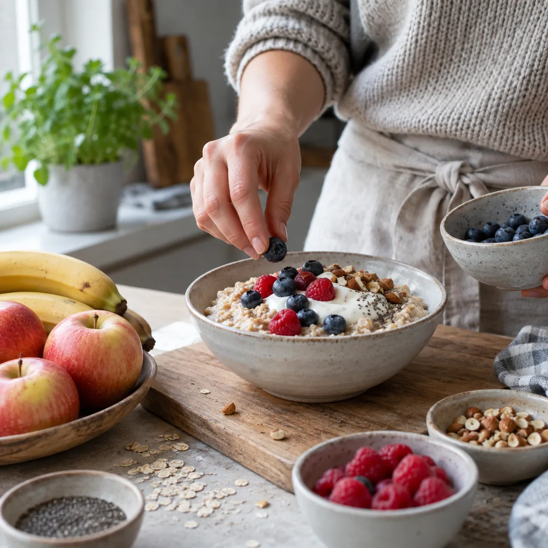 ernährung bei hashimoto – Haferflocken mit Joghurt und Beeren beim Frühstück