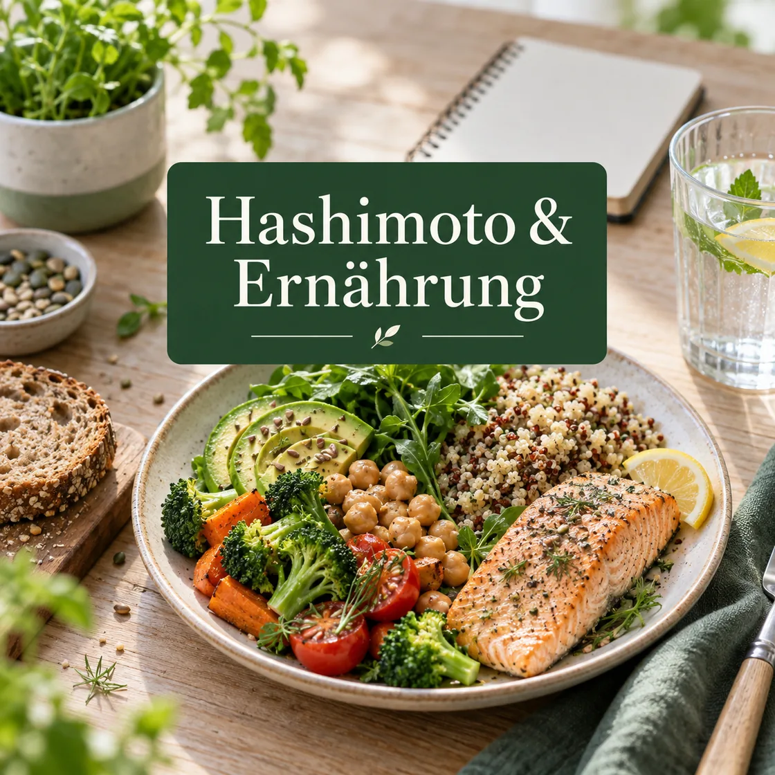 ernährung bei hashimoto – ausgewogene Mahlzeit und Titel Hashimoto & Ernährung