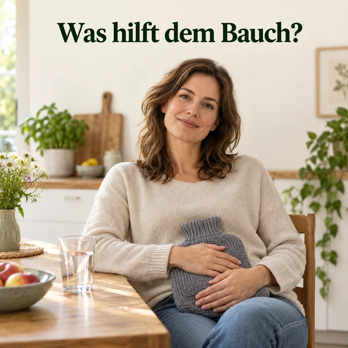 hausmittel gegen bauchschmerzen – ruhiges Zuhause mit Teetasse und Wärmflasche
