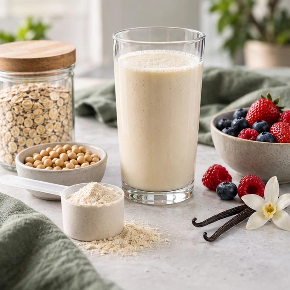 Herbalife abnehmen – neutraler Mahlzeitenersatz neben Hafer, Beeren und Sojabohnen