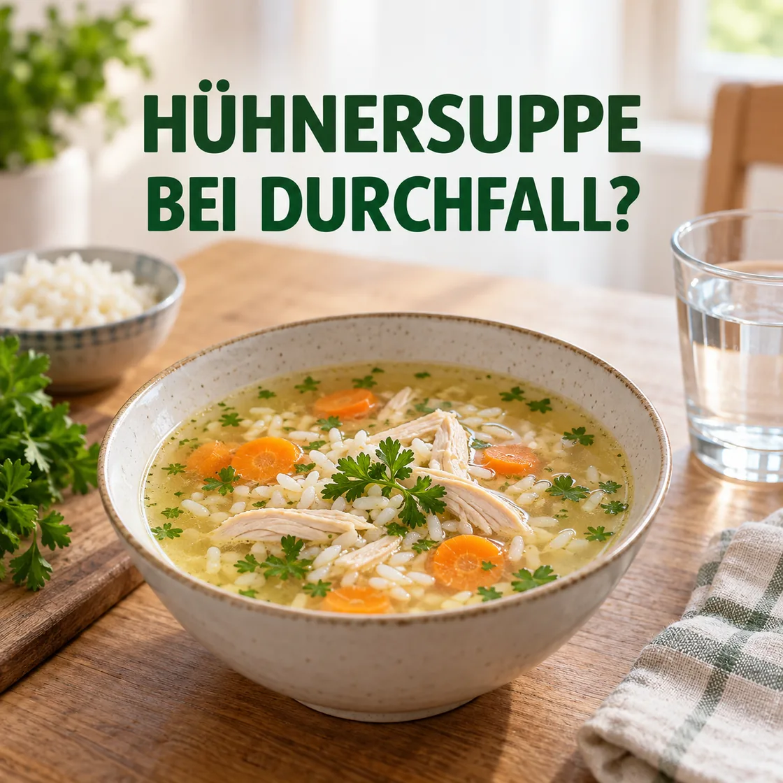 Hühnersuppe bei Durchfall – milde Suppe als kleine Mahlzeit.