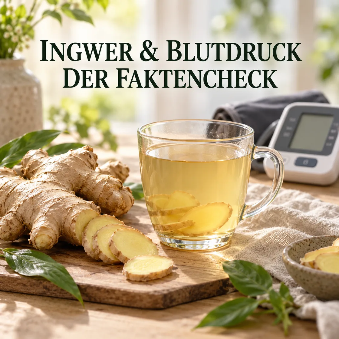 Ingwer Blutdruck: Ingwerwurzel, Blutdruckmessgerät und Titel im Faktencheck