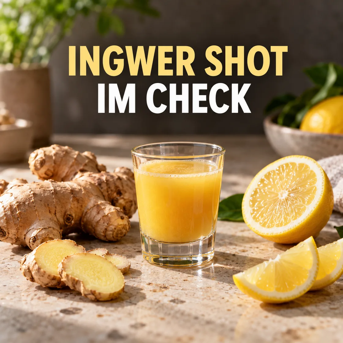 Ingwer Shot gesund? Kleines Glas mit Ingwer und Zitrone im Faktencheck