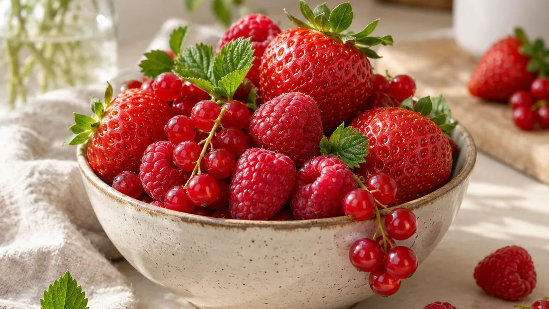 Kalorienarmes Obst: Schale mit frischen Beeren