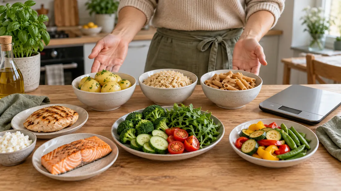 Kohlenhydrate abnehmen – Kartoffeln, Naturreis und Vollkornnudeln als realistische Portionen mit Gemüse und Eiweiß.