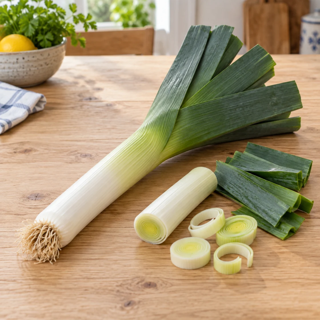 lauch gesund: frische Porreestange mit weißen und grünen verwendbaren Teilen