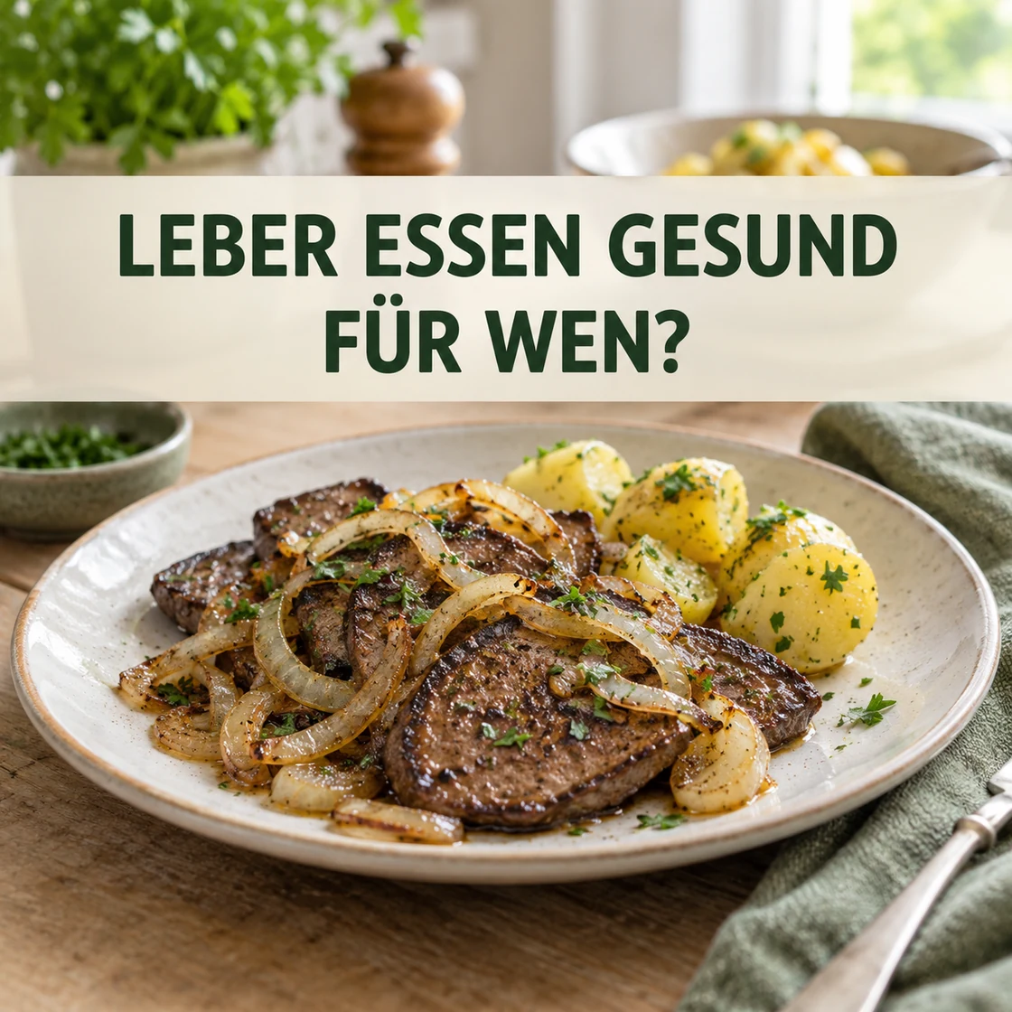 Durchgegarte Leber mit dem Schriftzug leber essen gesund FÜR WEN?