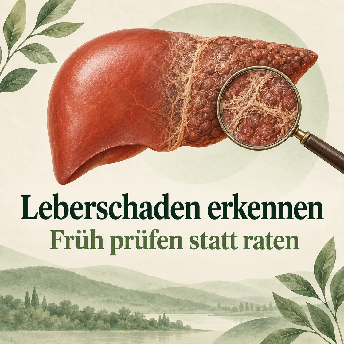 Leberschaden erkennen – Lebergewebe wird mit einer Lupe sachlich betrachtet.