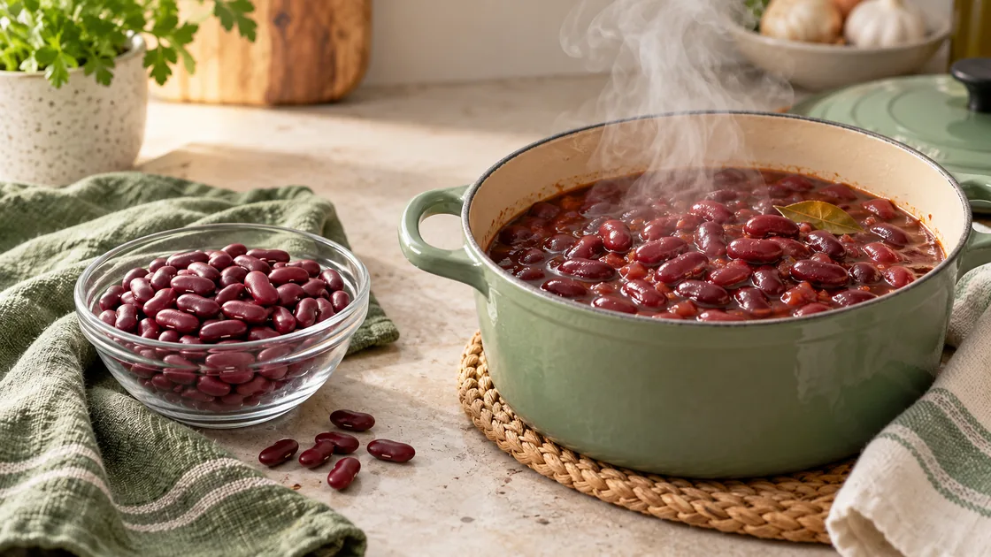 lektinfreie ernährung – trockene Bohnen neben einem Topf mit vollständig gekochten Bohnen