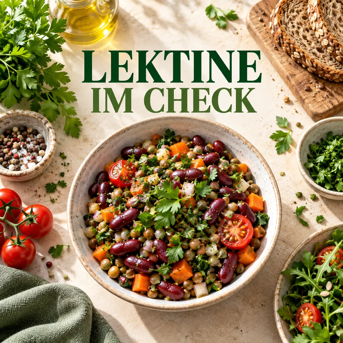 lektinfreie ernährung – gegarte Bohnenmahlzeit mit dem Schriftzug Lektine im Check
